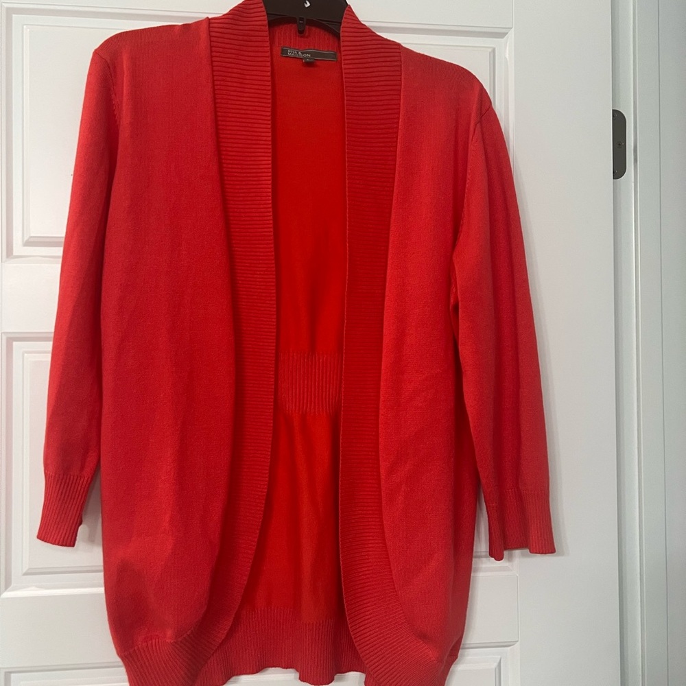 89th & Madison Red Open Front Cardigan Sweater